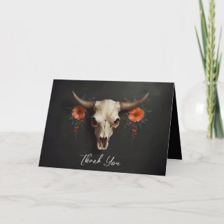 Blommigten Cow Skull Bröllop med minimalistisk vat Tack Kort
