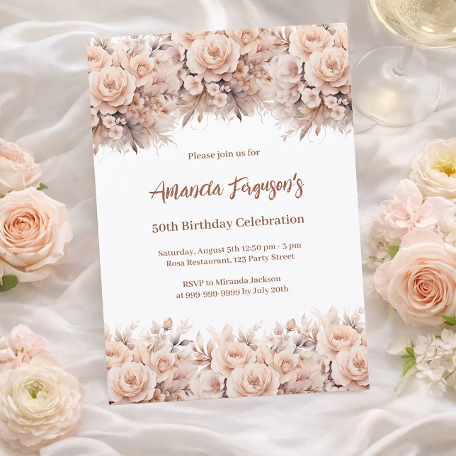 Blommigten Cream Peach ro födelsedag Inbjudningar (Skapare uppladdad)