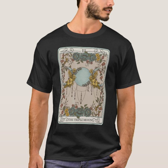 Blommigten Crescent Måne Ae med tre Måne-Tarot Car T Shirt (Framsida)