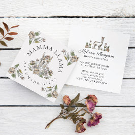 Blommigten Cute Adsible Llama Watercolor Sketch Fyrkantigt Visitkort