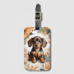Blommigten Cute Brown Dachshund Puppy Peach Bagagebricka