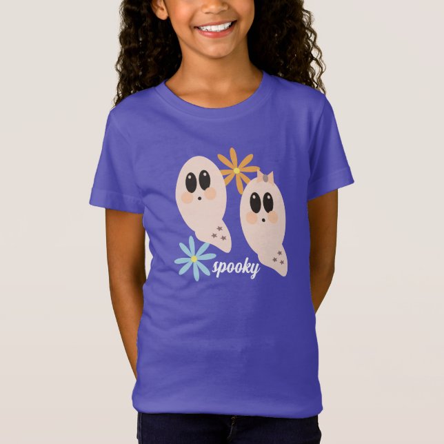 Blommigten Cute Ghost Ghoul Retro Groovy T Shirt (Framsida)