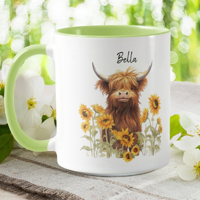 Blommigten Cute Highland Scottish Cow Sunblommor Mugg (Skapare uppladdad)