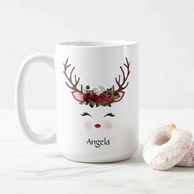 Blommigten Cute Jul Reindeer Red Kaffemugg (Med munk)
