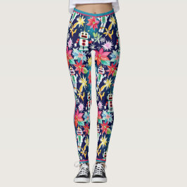 Blommigten Cute jul Retro Robots Leggings