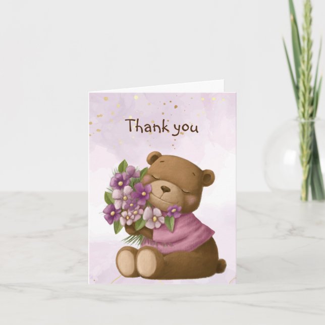 Blommigten Cute Nalle Bouquet Flowers Tack (Framsida)