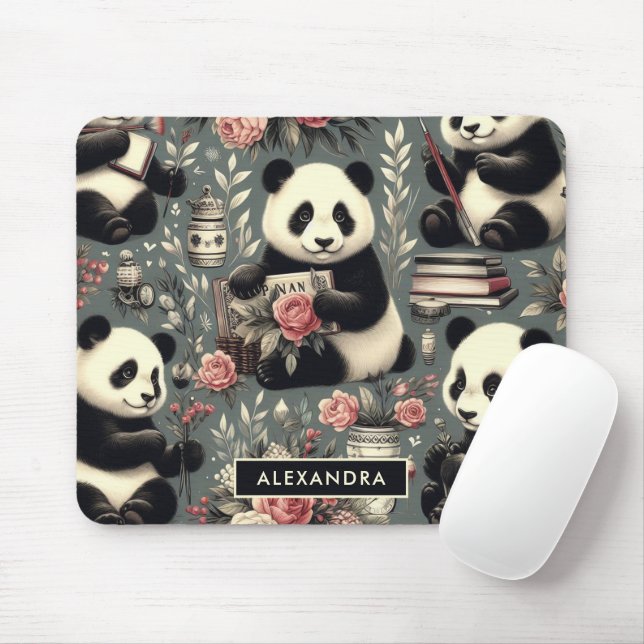 Blommigten Cute Vintage Panda Musmatta (Med mus)