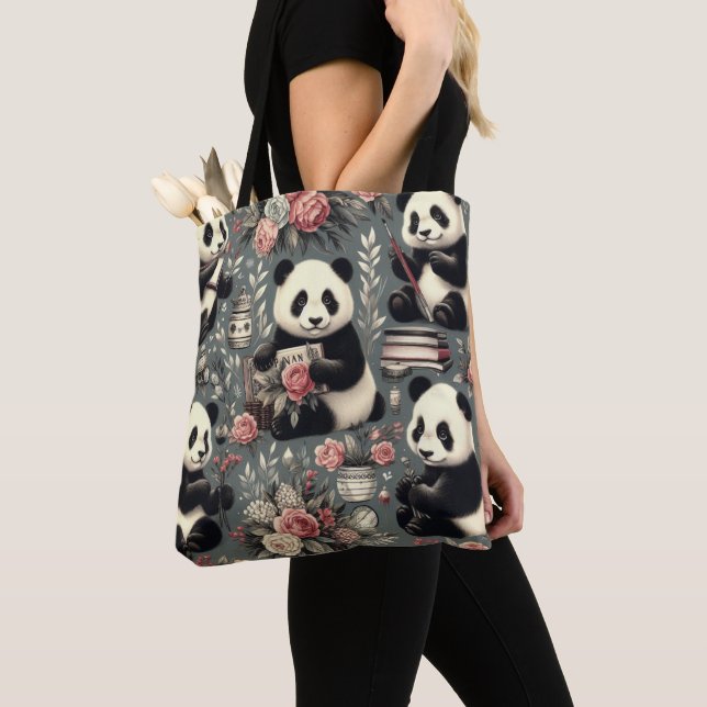 Blommigten Cute Vintage Panda Tygkasse (Närbild)