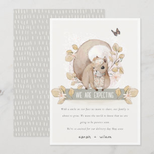 Blommigten Cute Woodland Squirrel Baby Inbjudningar