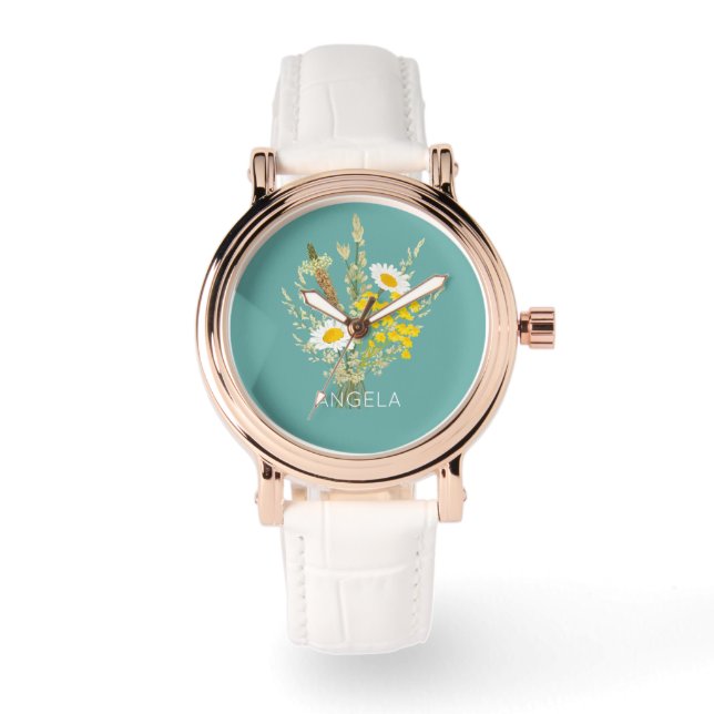 Blommigten Daisy för Wildblommor Bouquet Anpassat  Armbandsur (Framsida)