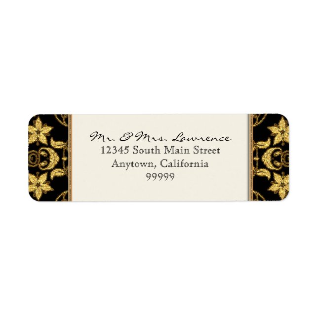 Blommigten Damask för marockanskt vin Glitter Form Returadress Etikett (Framsidan)
