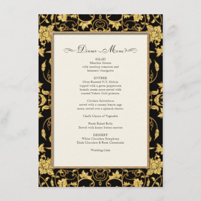 Blommigten Damask Glitter Formellt Bröllop Meny (Framsida)