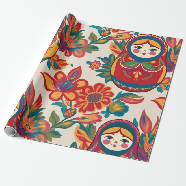Blommigten Decoupage för ryska Matryoshka Ntestdol Presentpapper (Utrullad)