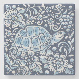Blommigten Delft av Blue & White Turtle Woodland A Stenunderlägg