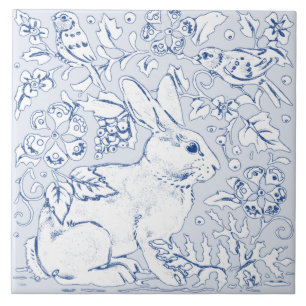 Blommigten Delft för konstgjord ljusblå Bunny-ka Kakelplatta