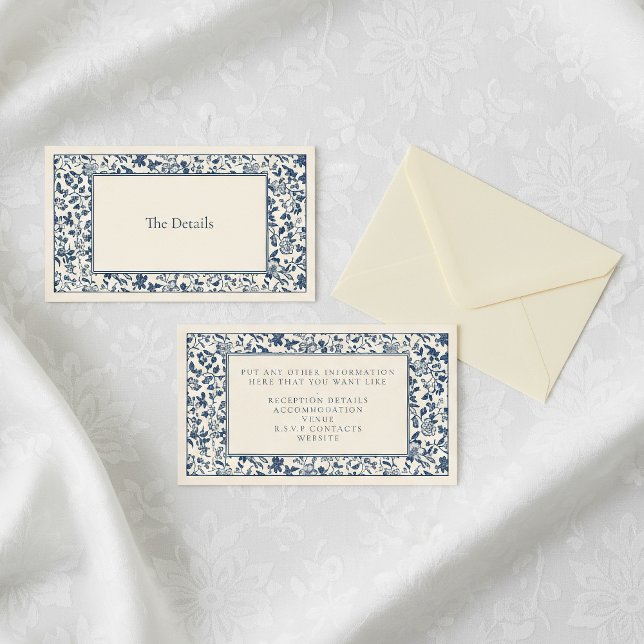 Blommigten DelSoftware vintage stil Tilläggskort (Delftware vintage style floral the details enclosure card.)