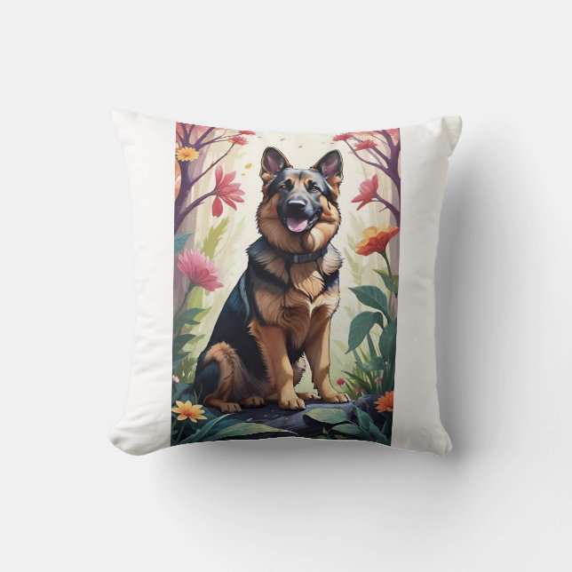 Blommigten Deorative Pillow för den tyska Shepherd Kudde (Framsida)
