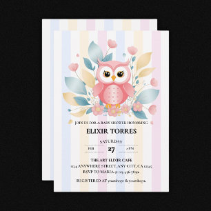 Blommigten Design Baby Shower för Cute Rosa Uggla Inbjudningar
