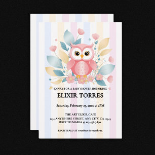 Blommigten Design Baby Shower för Cute Rosa Uggla Inbjudningar