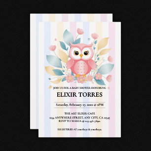 Blommigten Design Baby Shower för Cute Rosa Uggla Inbjudningar
