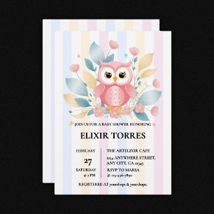 Blommigten Design Baby Shower för Cute Rosa Uggla Inbjudningar