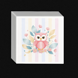 Blommigten Design Baby Shower för Cute Rosa Uggla Pappersservett