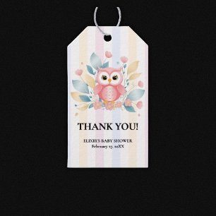 Blommigten Design Baby Shower för Cute Rosa Uggla Presentetikett