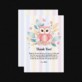 Blommigten Design Baby Shower för Cute Rosa Uggla  Tack Kort