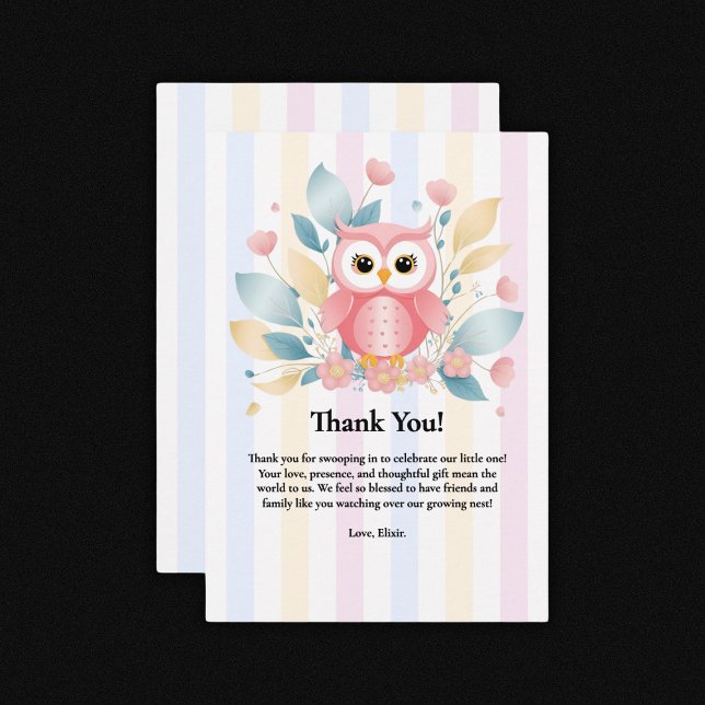 Blommigten Design Baby Shower för Cute Rosa Uggla  Tack Kort (Skapare uppladdad)