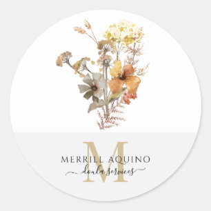 Blommigten Doula Services Monogram Watercolor Runt Klistermärke