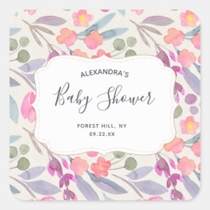 Blommigten Dreamy Watercolor Babyskor Fyrkantigt Klistermärke