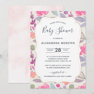 Blommigten Dreamy Watercolor   Babyskor Inbjudningar