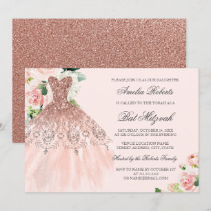 Blommigten Dress i Gnistra ro Bat mitzvah Inbjudningar