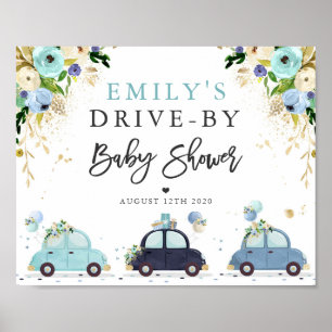 Blommigten Drive by Baby Shower Welcome Sign Blue Poster