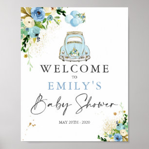 Blommigten Drive by Baby Shower Welcome Sign Blue Poster