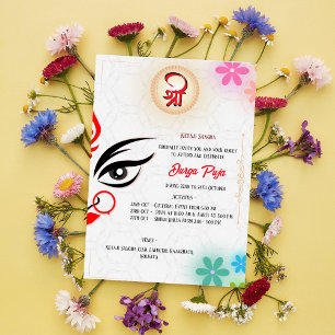 Blommigten Durga Puja Navratri Bengali Inbjudningar