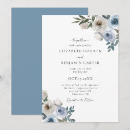 Blommigten Dusty Blue Bröllop Elegant Skript Rusti Inbjudningar