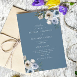 Blommigten Dusty Blue Bröllop Elegant Skript Rusti Inbjudningar