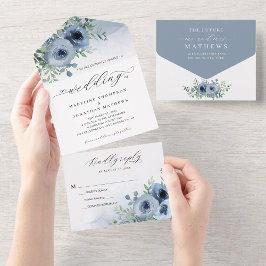 Blommigten Dusty Blue Bröllop med vismisk Elegant