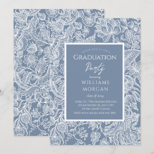Blommigten Dusty Blue Line Art Wildblommor Inbjudningar