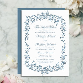 Blommigten Dusty Blue Vintage skript Natten före Inbjudningar