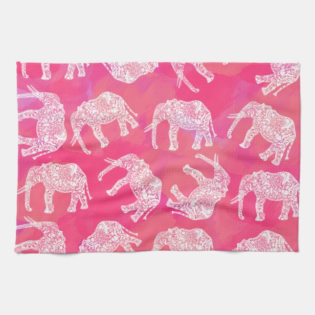 blommigten elefant mönster kökshandduk (Horisontell)