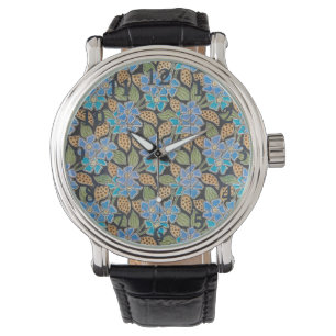 Blommigten elegant Blå perivinkle, blå , klassisk Armbandsur