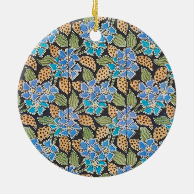 Blommigten elegant Blå perivinkle, blå , klassisk Julgransprydnad Keramik (Baksidan)