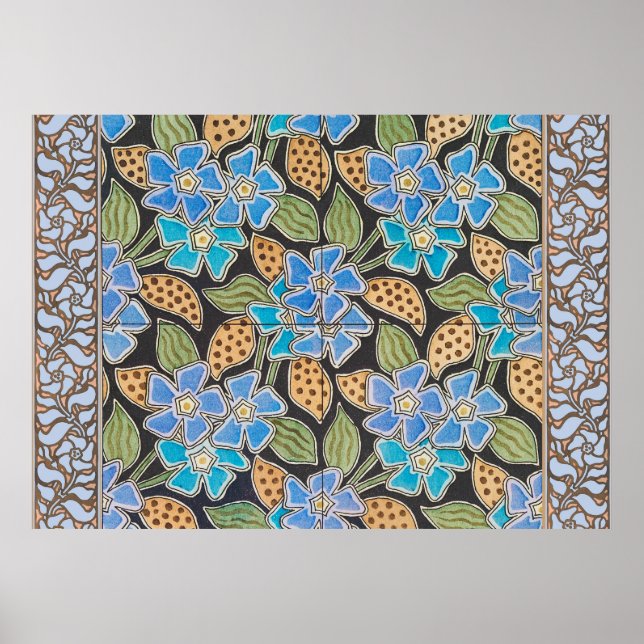 Blommigten elegant Blå perivinkle, blå , klassisk Poster (Framsidan)