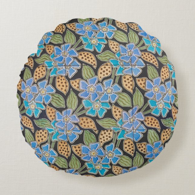 Blommigten elegant Blå perivinkle, blå , klassisk Rund Kudde (Framsidan)