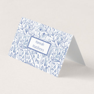 Blommigten elegant blått och vitt kort