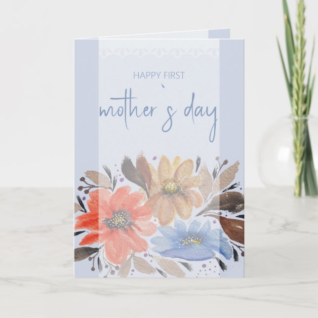 Blommigten elegant Blue Pastel Watercolor Helgkort (Framsida)