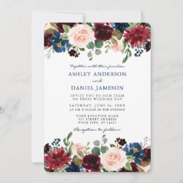 Blommigten elegant bröllop Classic Blue Watercolor Inbjudningar