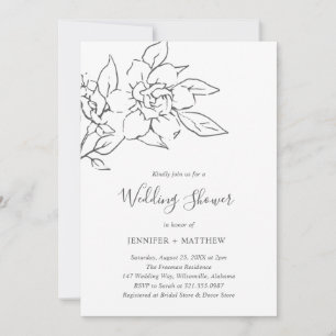 Blommigten Elegant bröllop för neutralt Line Art Inbjudningar
